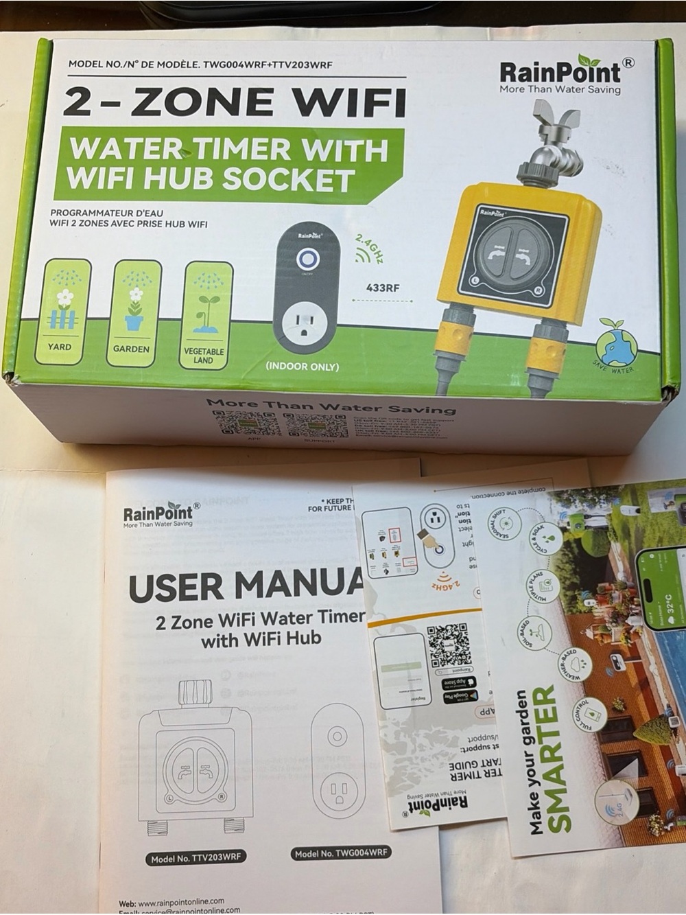 RAINPOINT WiFi Water Timer with Brass Inlet & Outlet，2 Zone WiFi